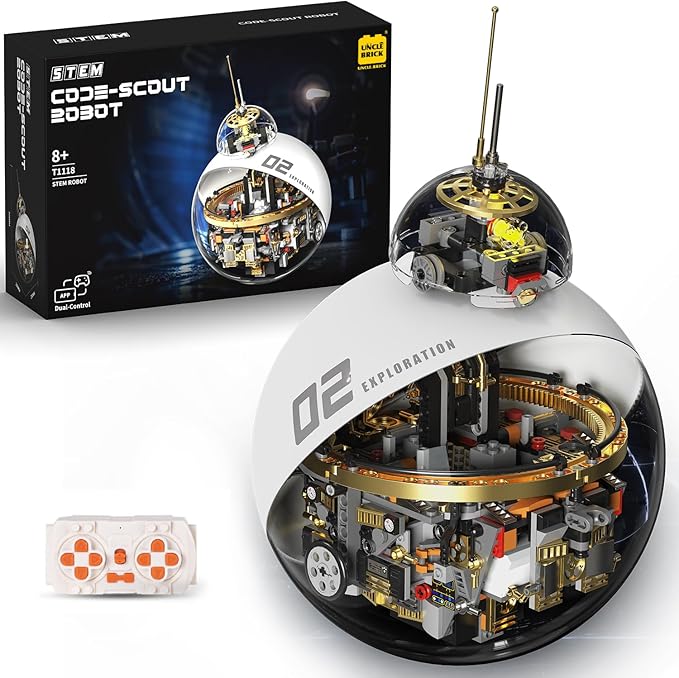 UNCLE BRICK Sci-Fi Robot Building Set, Programmable Rolling Sphere Robot with Remote Control, STEM Building Kit for Boys 8-12, Teens & Adults, Futuristic Collectible Display Model