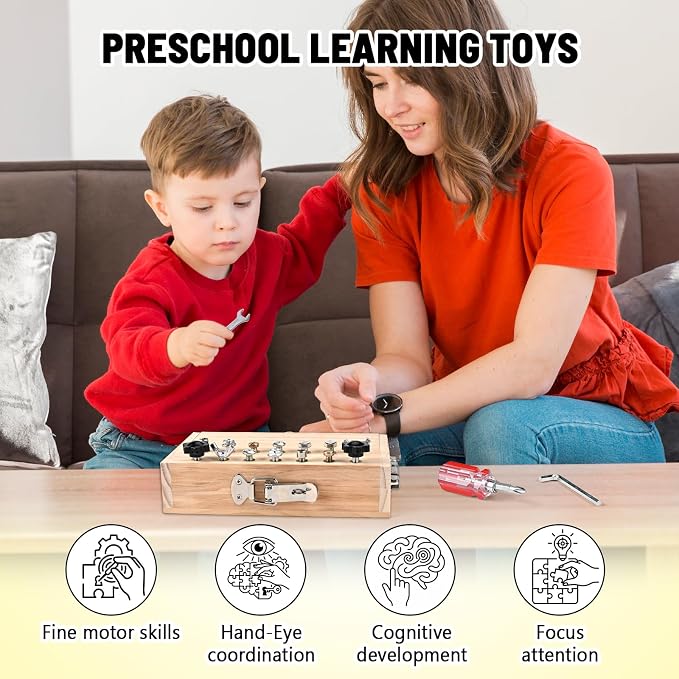 Montessori Screwdriver Board Set, Montessori Toys for 3 4 5 with 1 Locks and Keys, Toddler Screwdriver Toy, Kids Tool Set, Preschool Learning Sensory Toy, Fine Motor Skills Toys