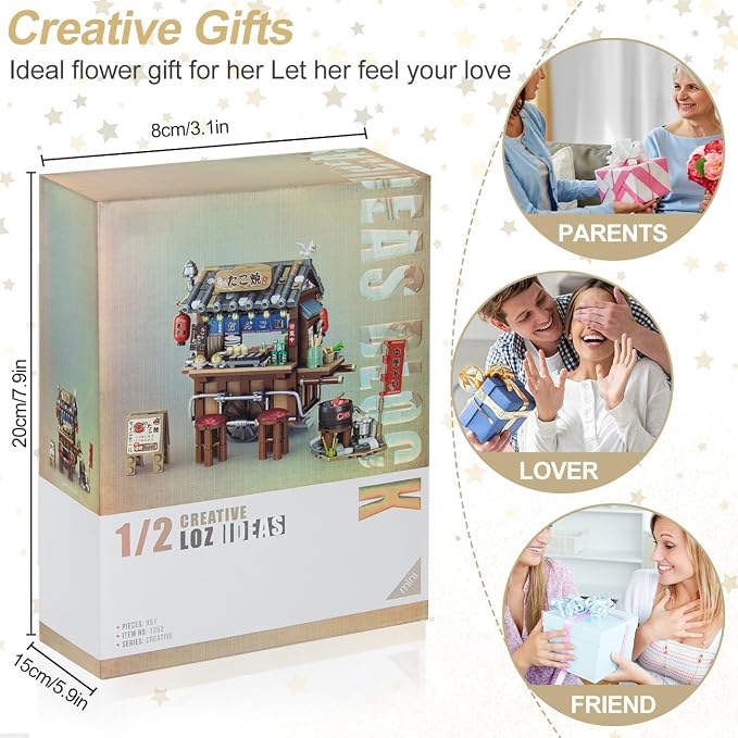 Japan Street View Mini Building Blocks Set for Adults Teens Girls Boys 14+ | Japanese Restaurant Takoyaki Trolley, Creative Cute Store Model Kit, Architecture Construction Toy Gifts (951 Pcs)