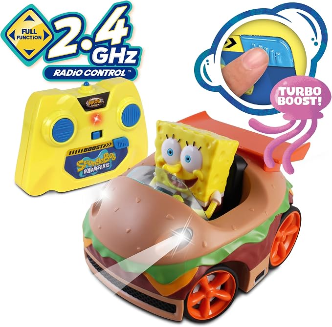 NKOK Remote Control Krabby Patty with Spongebob Vehicle, Full Function RC Vehicle, Working Lights, Has Radio Control & Turbo Boost, Great Item for Kids, Ages 6 and up