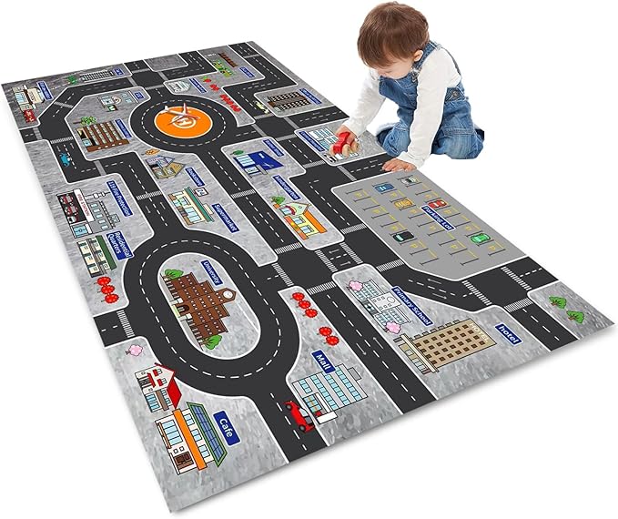 Kids Rug Play Mat Great for Playing with Cars and Toys,Educational Kid Road and Traffic City Life Carpet,Children Baby Fun Throw Rug for Bedroom Play Room,63X91Inch/160X230CM