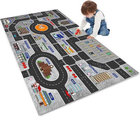 Kids Rug Play Mat Great for Playing with Cars and Toys,Educational Kid Road and Traffic City Life Carpet,Children Baby Fun Throw Rug for Bedroom Play Room,35X59Inch/90X150CM