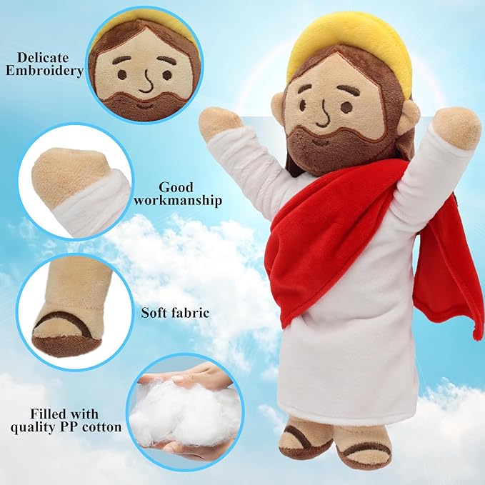 Yelakey 13" Jesus Plush Brown Jesus Stuffed Doll Christian Plushie Doll for Easter Christmas Church Religious Gifts for Kids Adults (brownred)