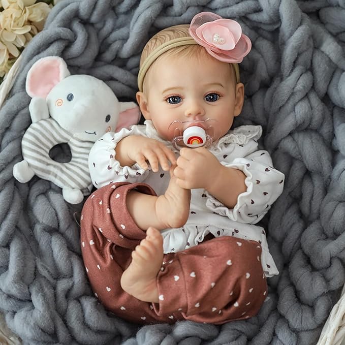 KSBD Reborn Baby Dolls - 18 Inch Realistic Baby Doll Girl, Real Life Baby Dolls with Cute Soft Vinyl Body, Real Baby Doll Newborn Lifelike Baby Gift with Accessories for 3+ Years Old Kids