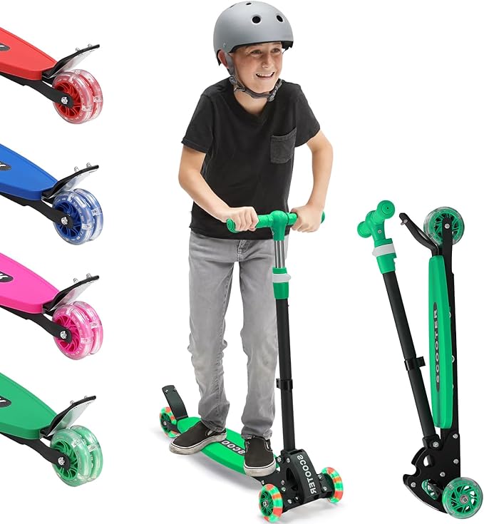 Scooter for Kids 3-12, Kid Scooters with Extra-Wide Deck, 165 lbs Capacity, 3 Wheel Kick Scooter with Lean to Steer, Height Adjustable Handlebar, Light Up Wheels for Stable Smooth Riding, Child Gift
