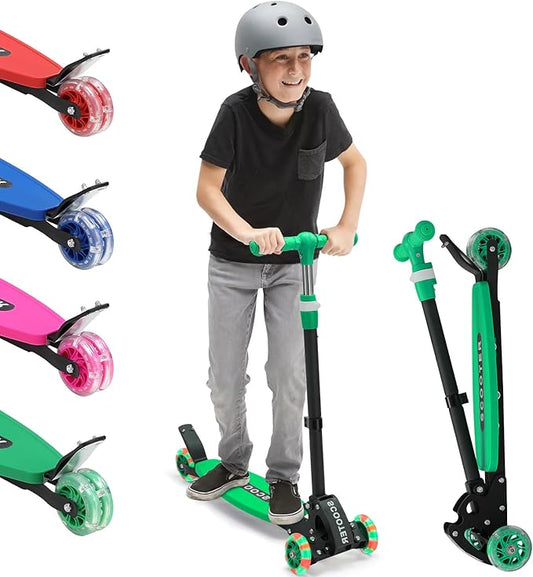 Scooter for Kids 3-12, Kid Scooters with Extra-Wide Deck, 165 lbs Capacity, 3 Wheel Kick Scooter with Lean to Steer, Height Adjustable Handlebar, Light Up Wheels for Stable Smooth Riding, Child Gift