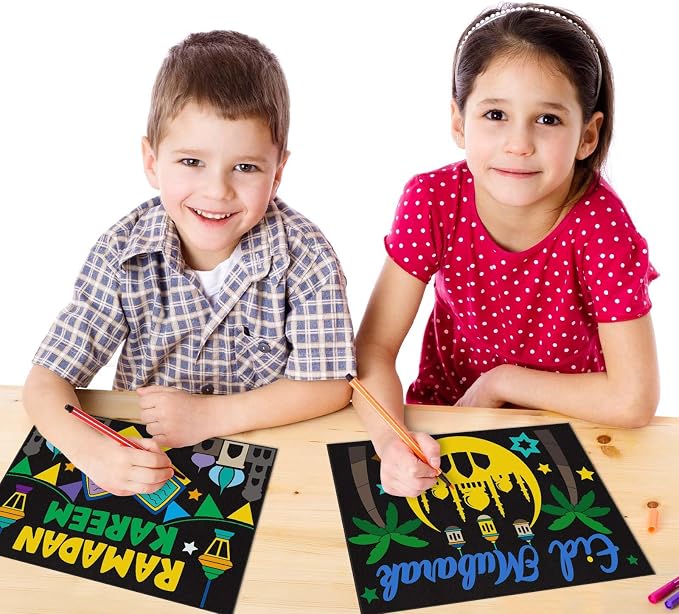 Cinrobiye 48 Pcs Ramadan Coloring Posters Eid Mubarak Velvet Fuzzy Coloring Pages Bulk Islamic Craft Activity Classroom School Party Supplies