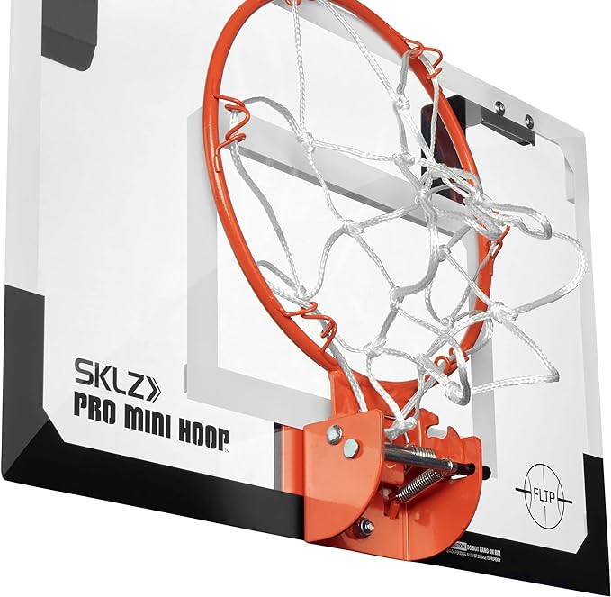 SKLZ Pro Mini Indoor Basketball Hoop with Ball, Over the Door, Shatter-Proof Backboard, Spring-Action Break-Away Steel Rim, Great for Home, Dorm Room, and Office