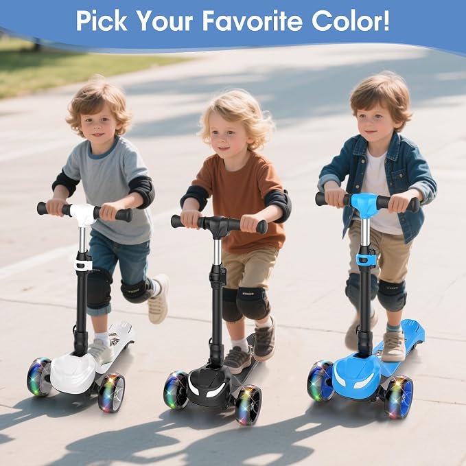 Electric Scooter for Kids Ages 3-8, 3 Wheels Electric Scooter, Electric Kick Scooter with 2 Speeds, Long Battery Life, Flashing LED Wheels, Adjustable Height, B2 with Bluetooth Music for Boys/Girls