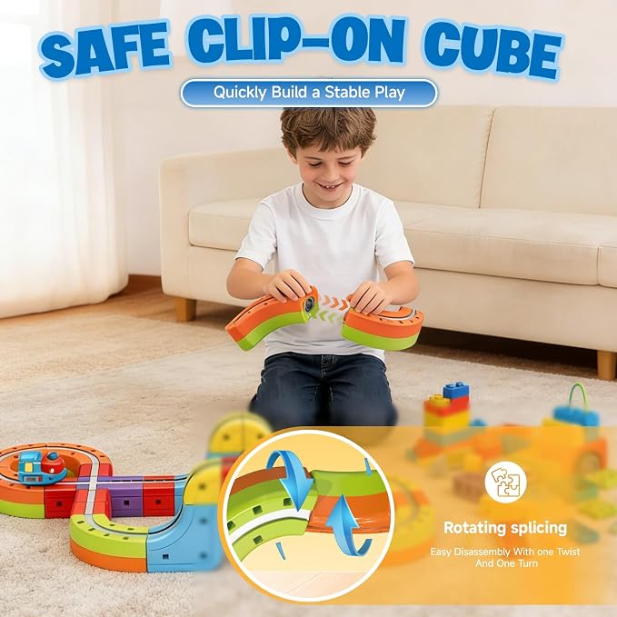 Electric Magnetic Train Toys Set- Flexible Race Track for Kids 3 4 5 6 7 8,stem Gravity Magnetic Roller Car Track for Toddlers,3D Infinity Cube Track Learning Gift Anti-Gravity Design,98 Pcs/2 car