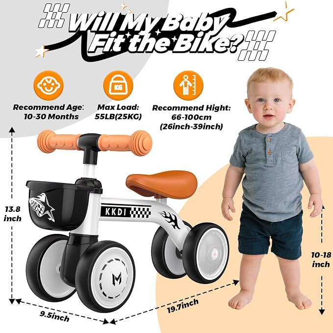 Baby Balance Bike Ride on Toys for 1 2 Year Old, Toddler Bike, First Birthday Gifts for 1 2 Year Old Boys Girls, Colorful Lighting Silent Wheels, No Pedal, Safe Baby First Bike