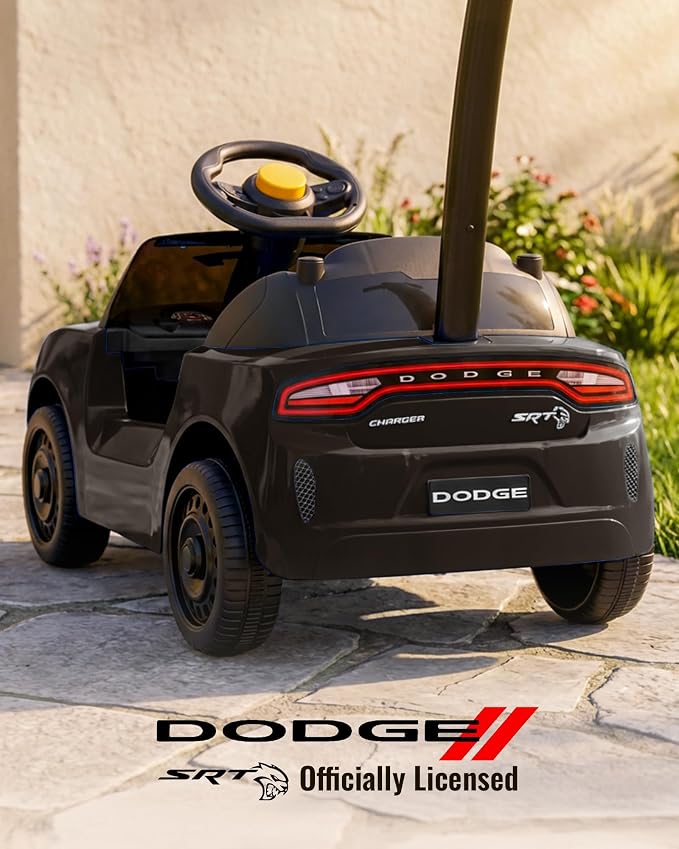 Licensed Dodge Ride on Push Car for Toddlers, Kids Push Car with Handle, Music and Horn for Toddlers 1-3 Years-Black