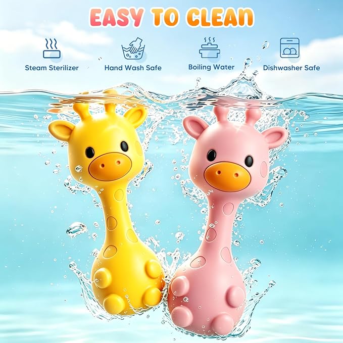 Baby Rattles Teething Toys 3-6 6-12 Month, Multi-Functional BPA-Free Silicone Teether Toys for Teething Relief & Sensory Rattle Play, Perfect Infant Newborn Toys & Baby Gifts (Rose Pink)