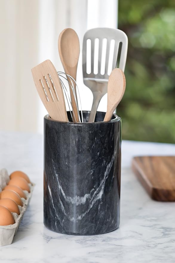 Fox Run Marble Wine Bottle Holder and Utensil Crock, Black