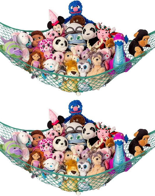 Stuffed Animal Hammock 2 Pack | Corner Stuffed Animal Storage & Plushie Net | Toy Hammock for Stuffed Animals | Holds 12lbs | Easy Hang, All Hardware Included | Green Bedroom Decor | by Lilly's Love