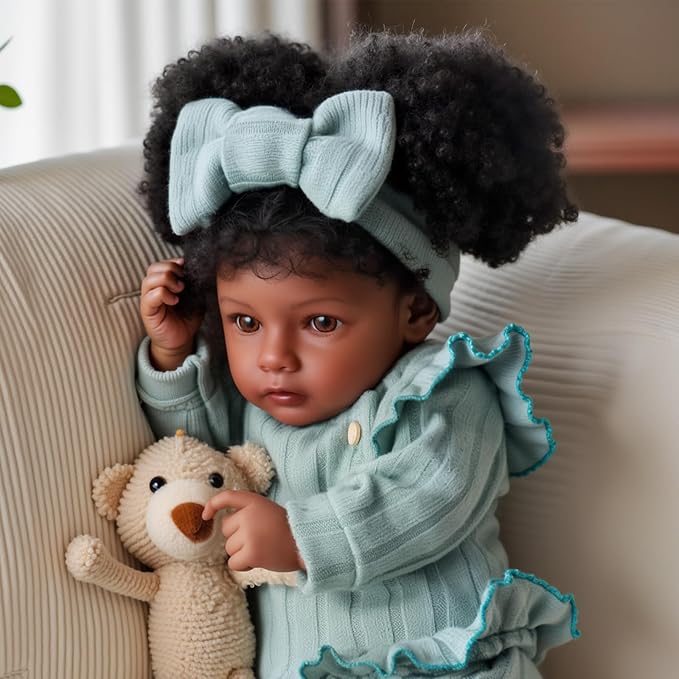 BABESIDE Lifelike Reborn Baby Dolls Black Girl- 20 Inch Soft Body Realistic-Newborn Handmade Real Life Baby Dolls with Clothes and Toy Gift for Kids Age 3+
