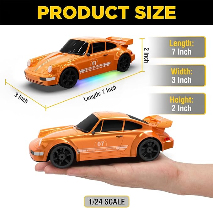 Remote Control Car RC Drift Car 2.4GHz 1:24 4WD 15KM/H High Speed Racing Sport Car with LED Lights Drifting Tire Racing Sport Toy for Adults Boys Girls Kids Gift 2Pcs Rechargeable Batteries