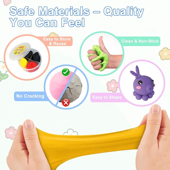 Air Dry Clay Kit for Kids: 12 Animals Modeling Magic Clay Set with Sculpting Tools and Tutorials Safe Non-Toxic & Light Soft DIY Art Craft Molding Clay School Class Home Party Gifts for Boys Girls