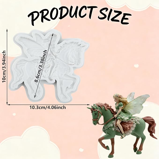 Flower Fairy Riding a Horse Polymer Clay Mold Flower Fairy Horse Silicone Molds for DIY Craft Epoxy Resin Casting Polymer Clay Tools Crafts Air Dry Jewelry Making