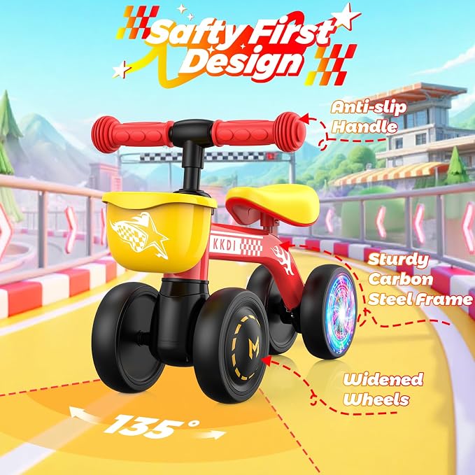 Baby Balance Bike Ride on Toys for 1 2 Year Old, Toddler Bike, First Birthday Gifts for 1 2 Year Old Boys Girls, Baby Indoor Outdoor Toy, Colorful Lighting Silent Wheels, No Pedal/Basket