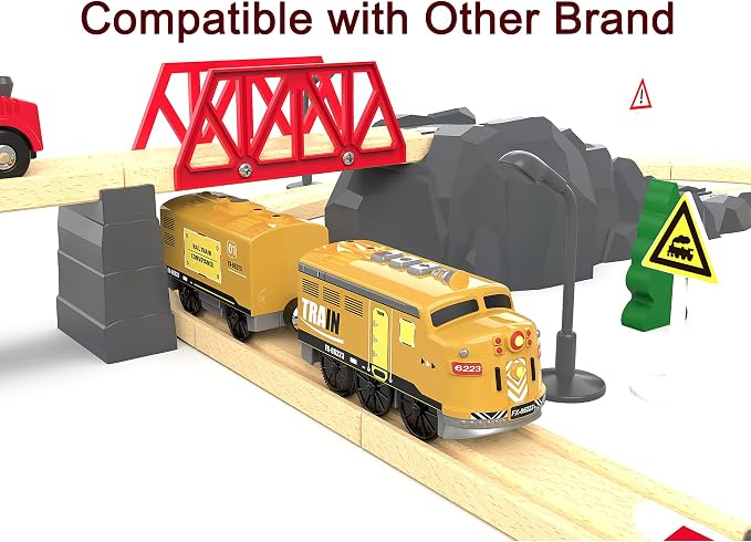 Motorized Train for Kids, Remote Control Locomotive Train Toy for Wooden Tracks, Battery Powered Electric Trains with Sound & Lights Effects Compatible with Thomas, Brio, Chuggington
