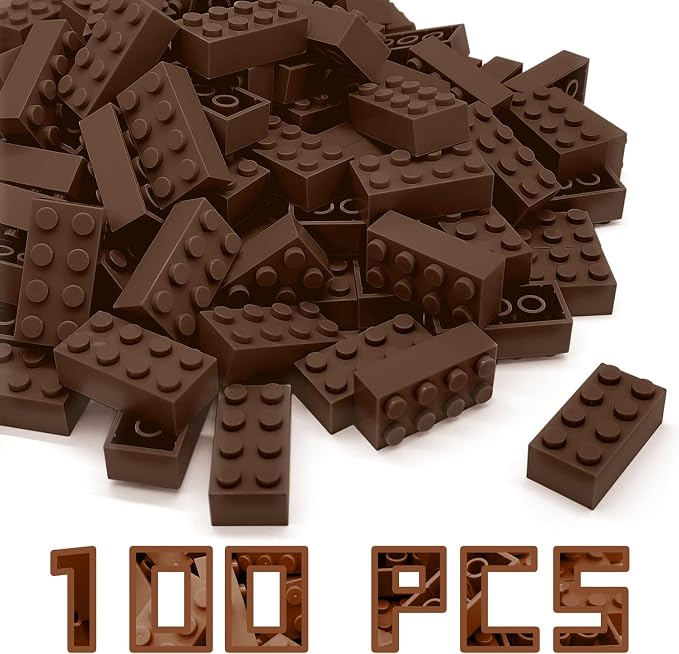 Classic Building Brick 2x4 100 Pieces, Compatible with LEGO 3001 Bulk Block Set, Creative Building Toy DIY, Suitable for Boys Girls and Teenagers Aged 6+ (Brown)