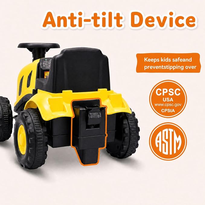 Kids Ride on Tractor, 2 in 1 Foot to Floor Push Car w/Detachable Trailer, Horn, Rake & Shovel, No Power Sliding Toy Gift for Toddlers, Outdoor Ride on Construction Vehicle (Yellow)