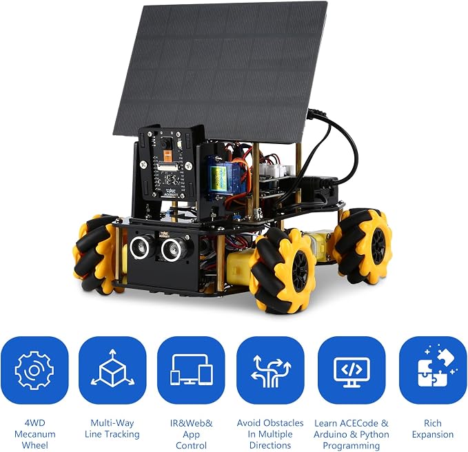 4-in-1 ESP32 Smart Camera Solar Robot Car, 4WD Remote Control Car Robotics Kit for 8-12 12-16+ Kids Teens, Electronics Programming STEM Toy Science Coding Kit Compatible with Arduino/Scratch/Phython