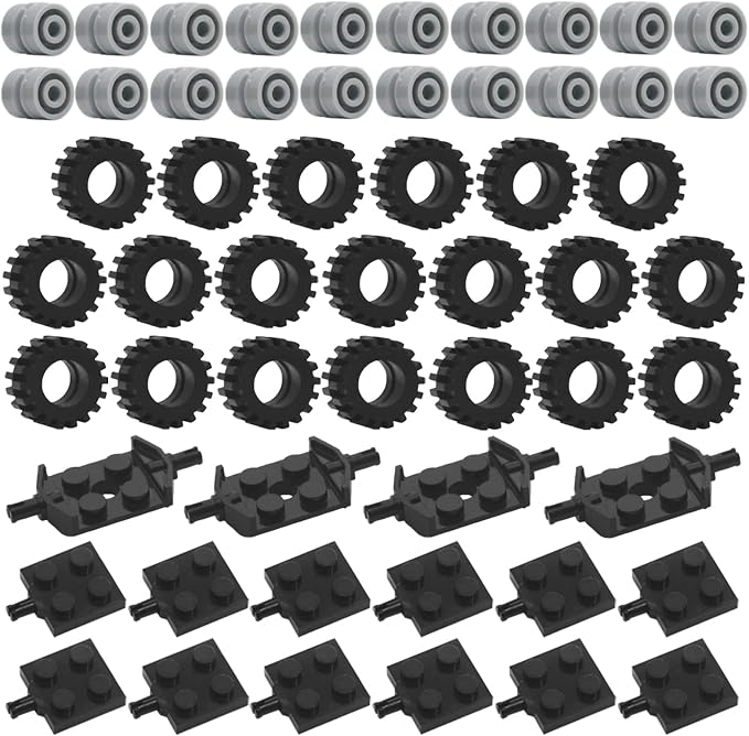 Pamvava Tires Wheels and Axles Sets - 56 Pieces Brick Accessories Basic Classic Building Block Toys,Car Truck Wheels Parts