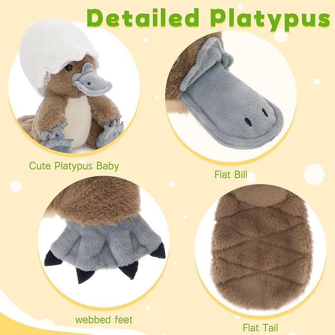 Tezituor 21" Platypus Stuffed Animal with 3 Babies & 2 Eggs, Cute Realistic Platypus Plush Toys for Kids, Christmas, Easter, Valentines, Birthday, Party Decorations