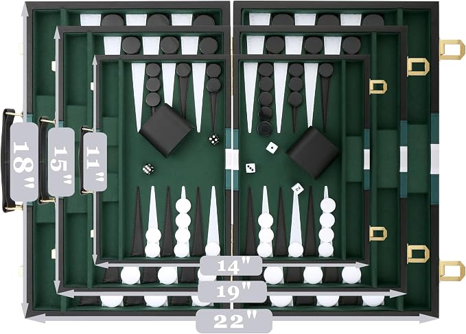 Backgammon Set - Classic Board Game with Premium PU Leather Case - Portable Travel Strategy Backgammon Game Set for Adults, Kids Family Game Night, Vacation & Gifts (15 inch Medium, Black)
