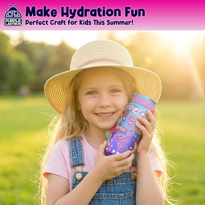 PURPLE LADYBUG Decorate Your Own Water Bottle for Girls - Mermaid Gifts for Girl Age 6-8, Gifts for Girls 5 6 7 8 9 10 Year Old Birthday, Summer Gift for Kids Crafts for Girl Ages 6-8
