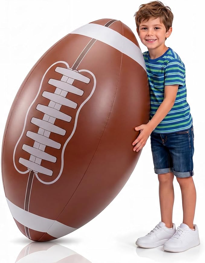 24-Inch Giant Beach Balls - (3-Pack) Inflatable Football Beach Balls - Extra Large Blow-Up Pool Balls for Kids, Summer Pool Toys, Football Party Decorations & Sports Theme Decorations