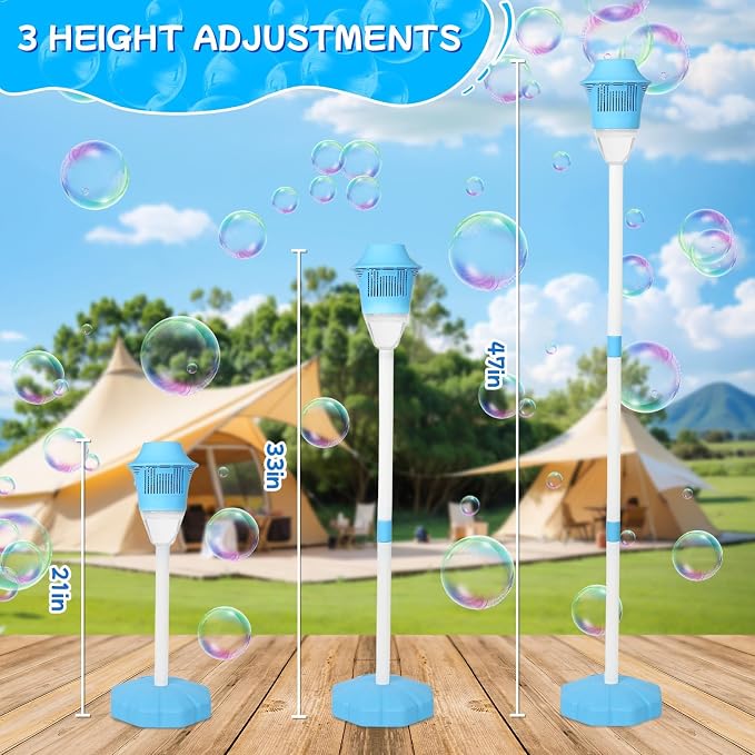 Automatic Bubble Machine for Kids, 2026 New Standing Bubble Maker with Lights & Music, Height Adjustable Up to 47'', Rechargeable Bubble Blower Toys Bubbles Machine for Wedding Party (Blue)