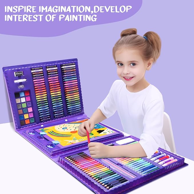 homicozy Art Supplies for Kids Ages 4-12,Mermaid Drawing Sets Art Case,Coloring Kits with Double Sided Trifold Easel,Crayon,Colored Pencil,Marker,Coloring Book,Drawing Stuffs Gifts for Girls Age 4-6-8