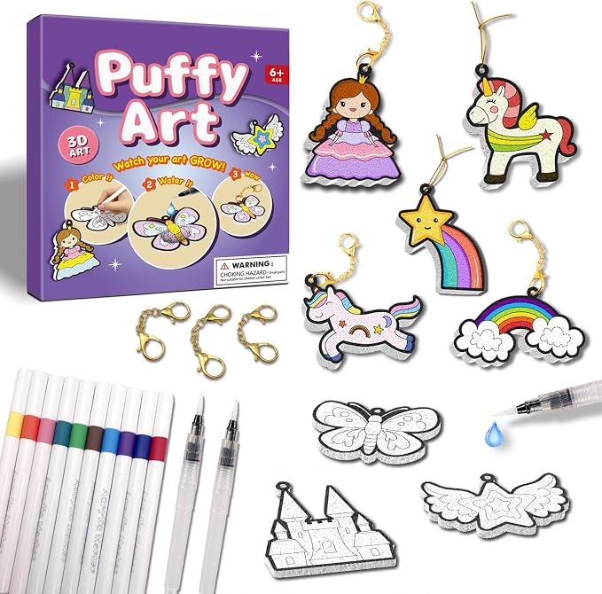 FoilColoring 3D Puffy Art Kit - Aqua Foam Painting, Magic Foam Texture Puffs Craft Kit.Mess-Free Craft for Kids.Travel and Creative Gift for Girls & Boys Ages 4, 5, 6, 7, 8, 9, 10 Years Old