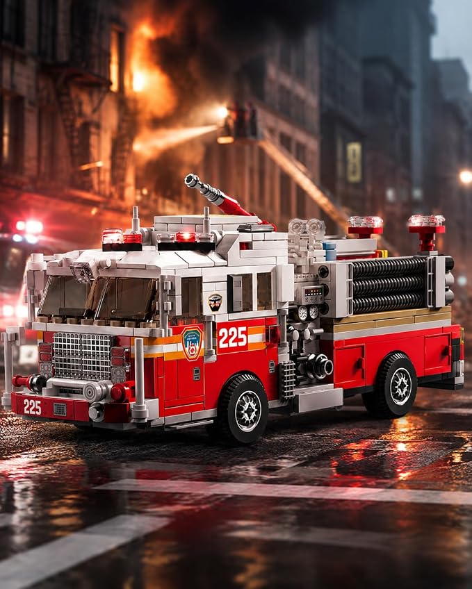 Ladder Fire Truck Building Set, Compatible with Lego City Fire Engine Toy with Detachable Telescopic Ladder & Rotatable Water Gun, STEM Educational Rescue Vehicle Gift for Boys Kids Age 8+(1052PCS)