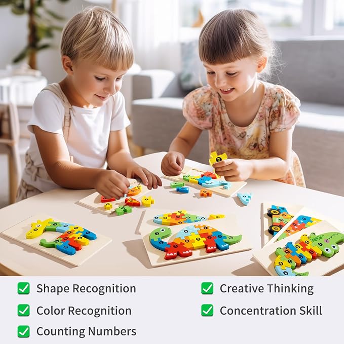 Wooden Puzzles for Toddlers Ages 3-5, 6 Pack Montessori Transportation Vehicle Toys with Numbers 1-10, Educational Preschool Learning Toy, Birthday Gift for 3 4 5 Year Old Boys & Girls (60 Pieces)