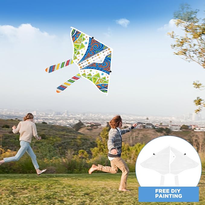 Honoson 20 Pieces DIY Blank Kite with Watercolor Pens and String 20 Inch Making Craft Kits Decorating Coloring Kite Pack for Outdoor and Activities