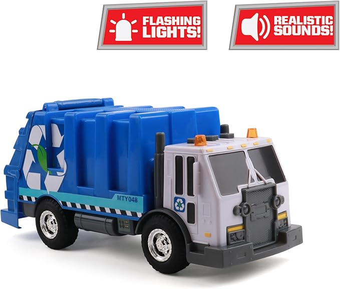 Mighty Fleet Rescue Force 12" Garbage Truck Toy – Realistic Lights & Sounds, Detachable Recycling Bin, Durable Free-Wheeling Design – Ages 3+