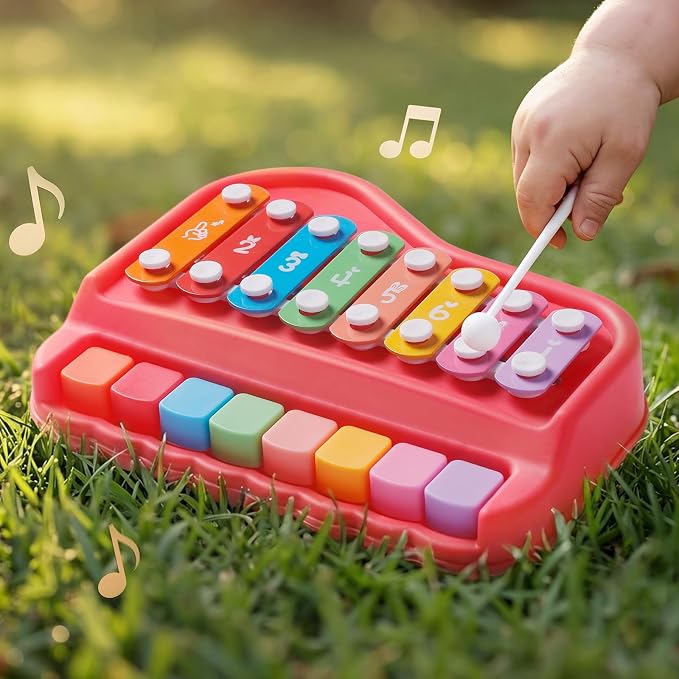 Gleesfun 2005 2-in-1 Baby Piano & Xylophone for Toddlers 1-3 Years | Portable Musical Toy, Educational Music Learning Instrument, Includes Mallet, Sensory Fun, For Home & Travel