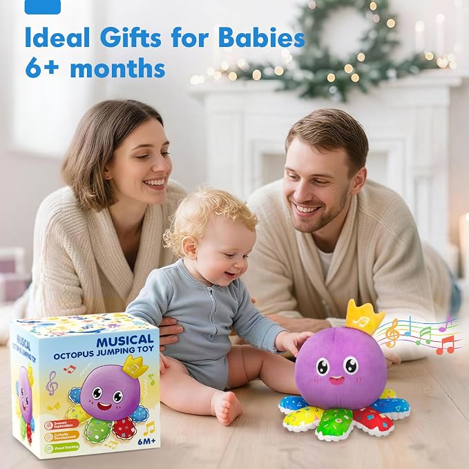 GMAOPHY Baby Toy for 6-12-18 Months – Interactive Crawling Octopus Plush Toy with Music & Sound, Dancing, Tummy Time Toy & Motor Skills Development, for 1 2 3 Year Old Boys & Girls, Birthday Gift