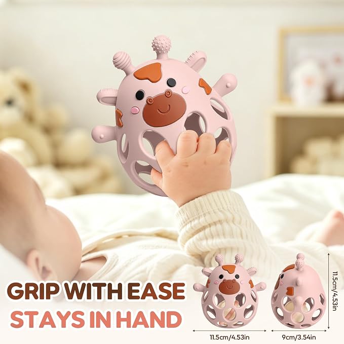 Baby Teething Toys 3-6 6-12 Months, Teether Toy with Rattle 0-6 Months, Newborn Silicone Teether Chew Toys for Infants 3 6 9 12 18 Months, Easy-Grip Hole, Baby Shower Gifts for Boys Girls