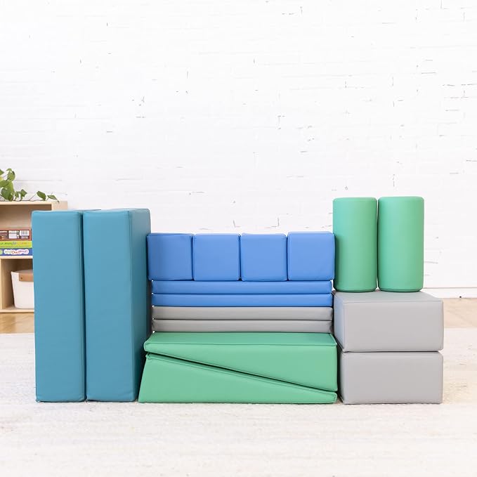 ECR4Kids SoftZone Builder Stacking Blocks and Shapes, Beginner Playset, Contemporary, 16-Piece