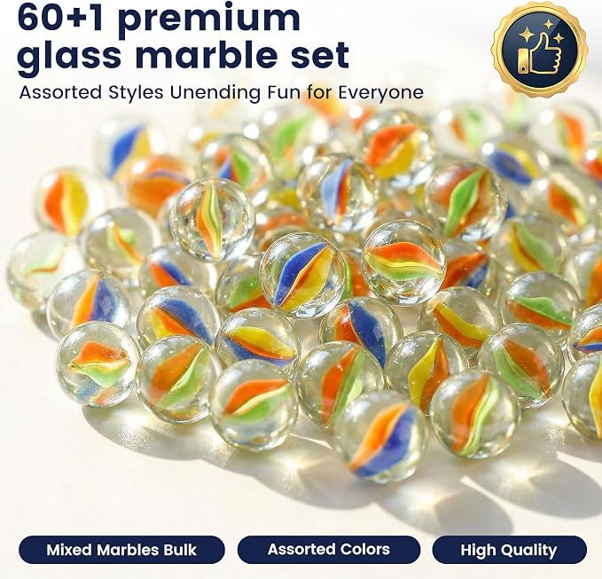 POPLAY 61PCS Marbles Games for Kids, with Gift Box for Marbles Run Games, Classroom Crafts Supplies Kit
