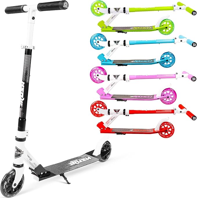 Kick Scooter for Ages 5+ - Kids, Teens & Adults. Max Load 220lbs. Foldable, Light-Up Wheels, Adjustable Height, Lightweight - Rush 125 Madd Gear