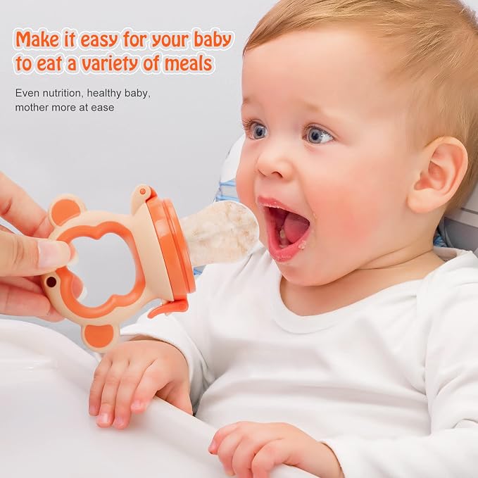 Baby Solids/Frozen Fruit Feeder Pacifier, Infant Teether Toy 4M+, BPA-Free Silicone Pouch & Nipple, Safely Introduce Solids, Teething Relief, 2-Pack