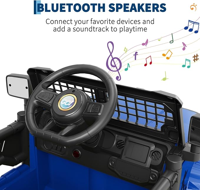 Hetoy 12V Ride on Toys with Parent Remote Control Toddler Electric Vehicle with Spring Suspension, LED Lights, Bluetooth, Music Player, 3 Speeds Ride on Car Truck for Kids Age 3-8 (Blue)