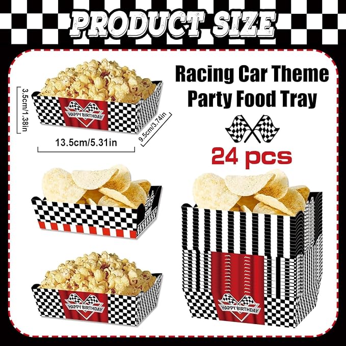 24 Pcs Racing Car Theme Food Trays Race Track Party Supplies Decorations Racing Sports Themed Dinnerware for Kids Boys Birthday Baby Shower Decor