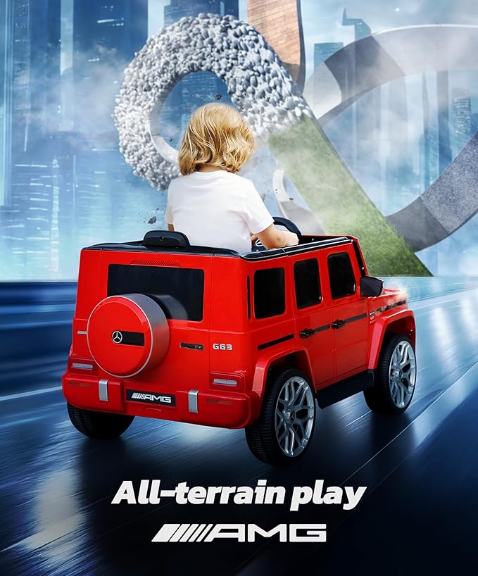 ELEMARA Licensed Mercedes-Benz AMG G63 Ride on toys,Drivable Car for Toddler,Kids' Electric Vehicles,Dual Mode of Flashing Light/LED light,Low Battery Prompt,Bluetooth,Music& Horn,Soft Start,Light Red